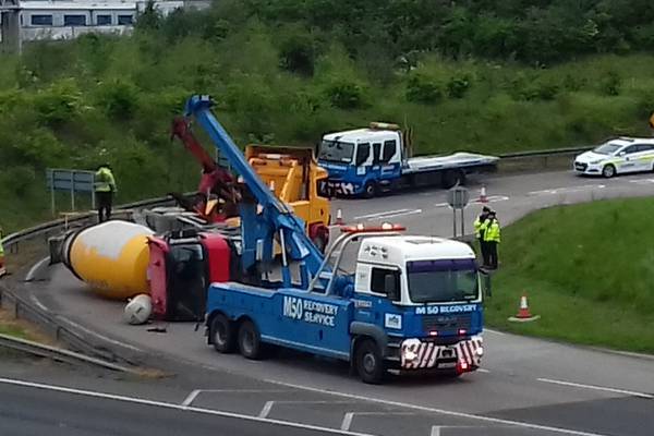 Overturned truck cleared from M50 slip road