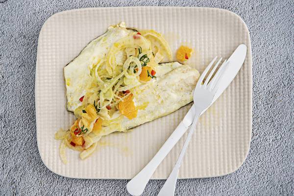 Paul Flynn: Baked lemon sole, light tomato broth and a gazpacho salad