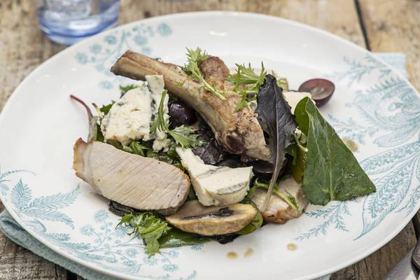 Warm pork chop, field mushroom and Gorgonzola salad