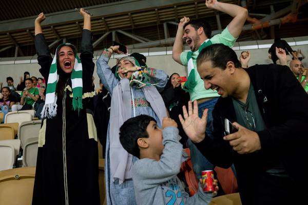 There’s a new sound at soccer matches in Saudi Arabia: women’s cheers