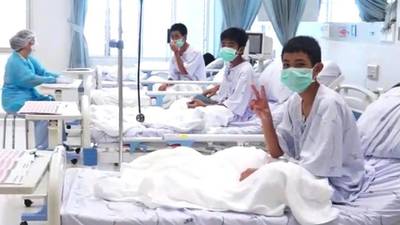 Thai cave rescue: Boys give first wave to world from hospital