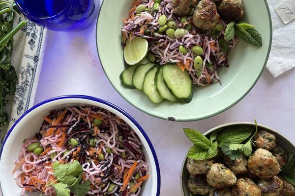 Thai meatballs with rice noodle salad