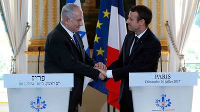 Macron delights Netanyahu with words of support for Israel
