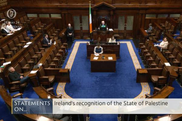 Dáil suspended as protesters shout ‘sanctions now’ during debate recognising state of Palestine