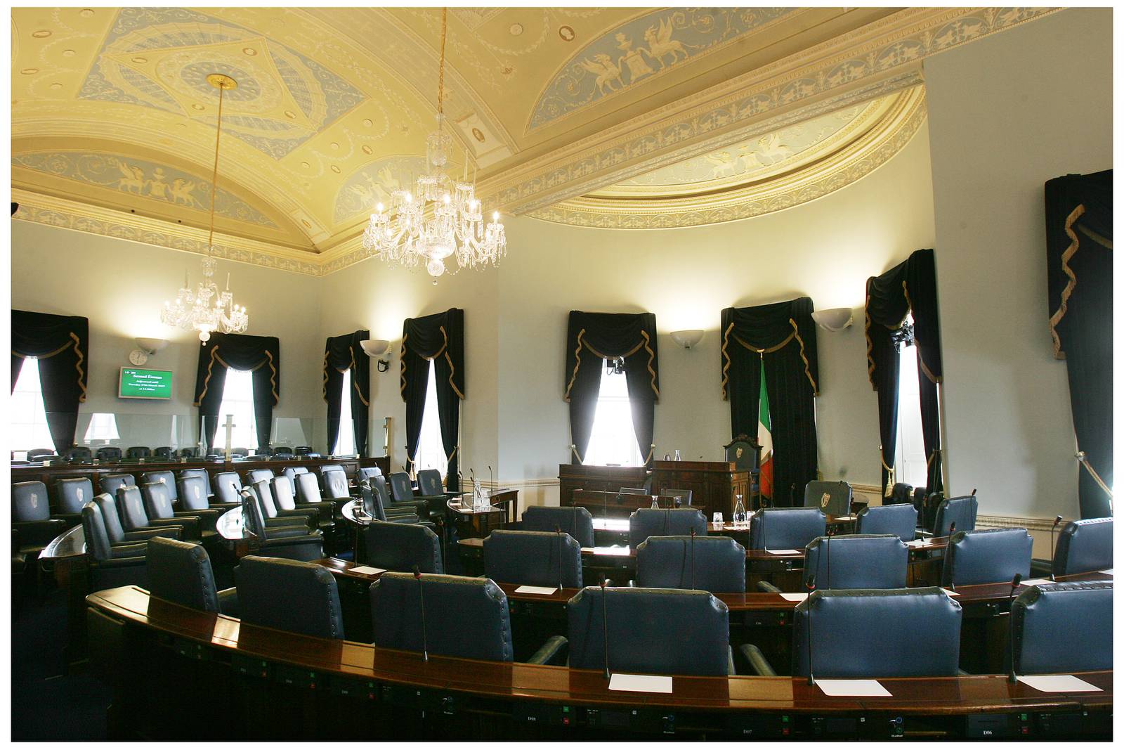 Photograph: Alan Betson, Irish Times Staff Photographer.
--------------------------------------

Houses of the Oireachtas Commission suppliment
The Seanad Chamber looking towards the chair of the Cathairleach at Leinster House ( senate ) 
taken on 26/3/07