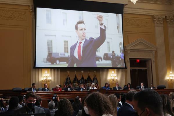 Fleeing Republican Josh Hawley prompts laughter at Capitol riot hearing