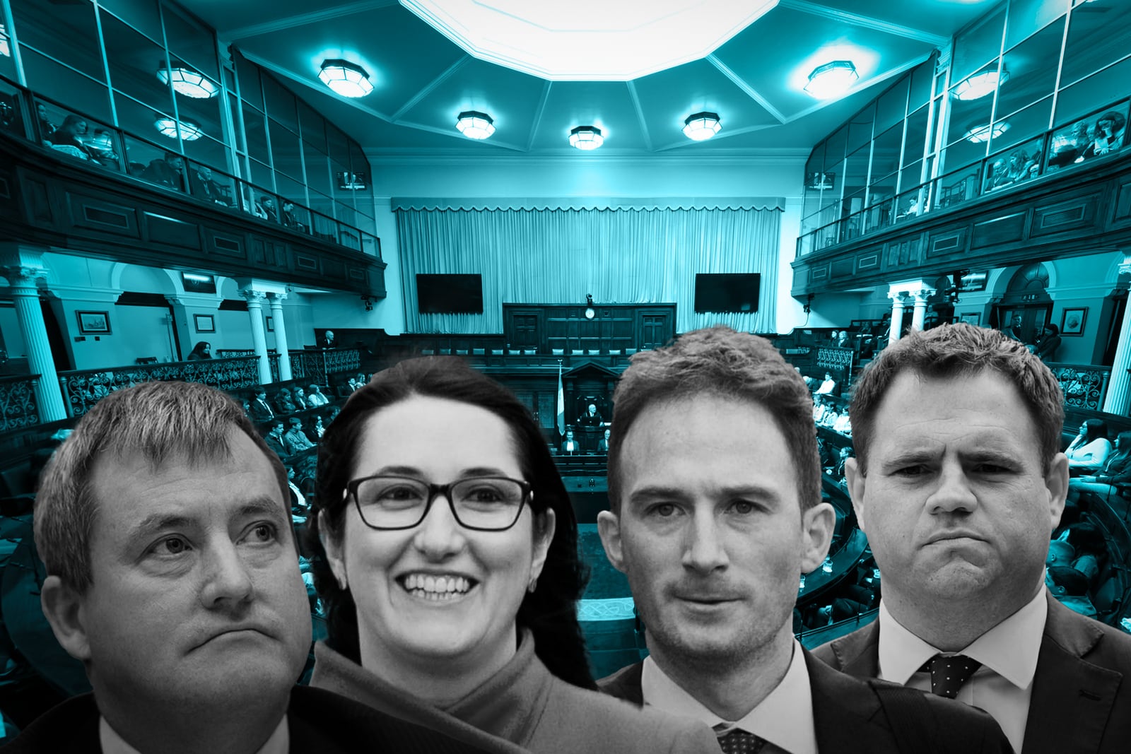 New junior ministers: Kieran O’Donnell, Emer Higgins, Alan Dillon and Neale Richmond. Illustration: Dean Ruxton