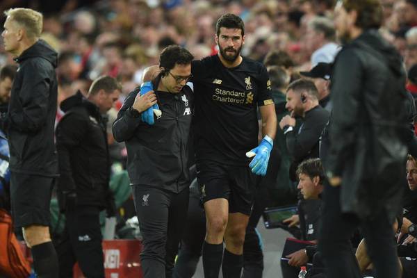 Liverpool could be without goalkeeper Alisson for up to six weeks