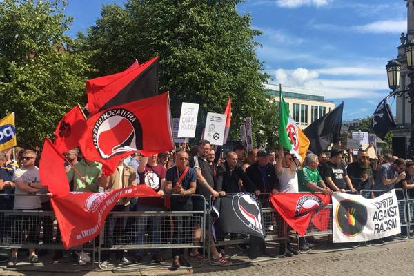 Hundreds protest against far-right rally in Belfast