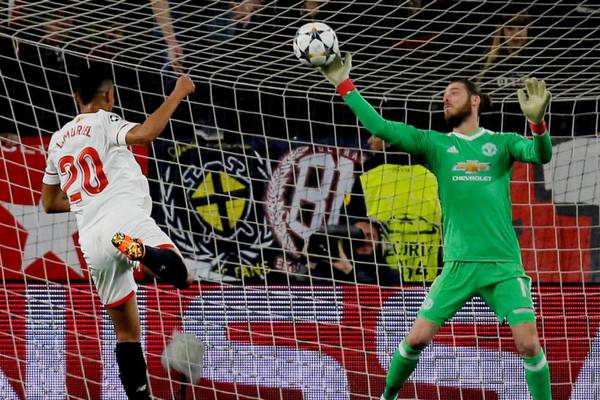 Manchester United overrun by Sevilla but De Gea stands firm