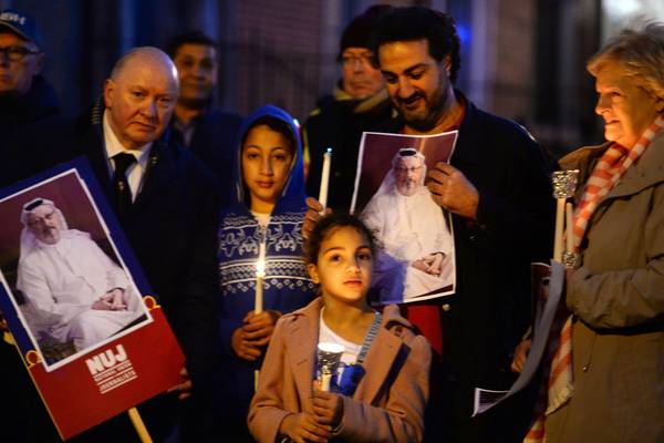 Dozens attend vigil for Jamal Khashoggi outside Saudi embassy