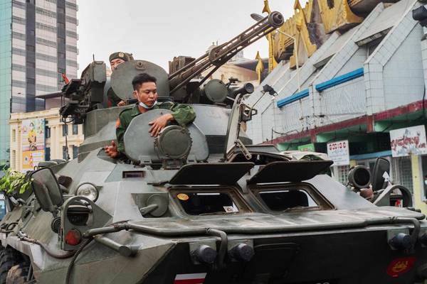 Tanks on city streets in Myanmar as mass protests continue