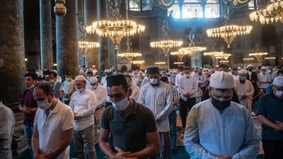 Thousands pray at Hagia Sophia for first time since mosque conversion