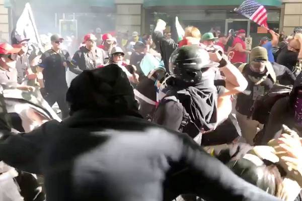 Riot in Portland as far-right marchers clash with anti-fascists