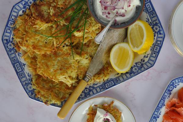Latkes with smoked rainbow trout and crème fraiche