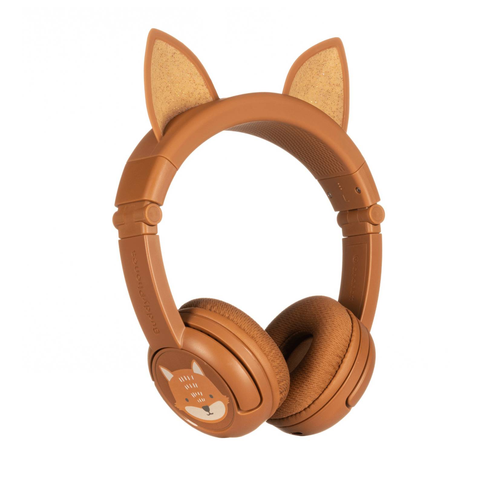 headohones for kids with glittery fox ears on the headband