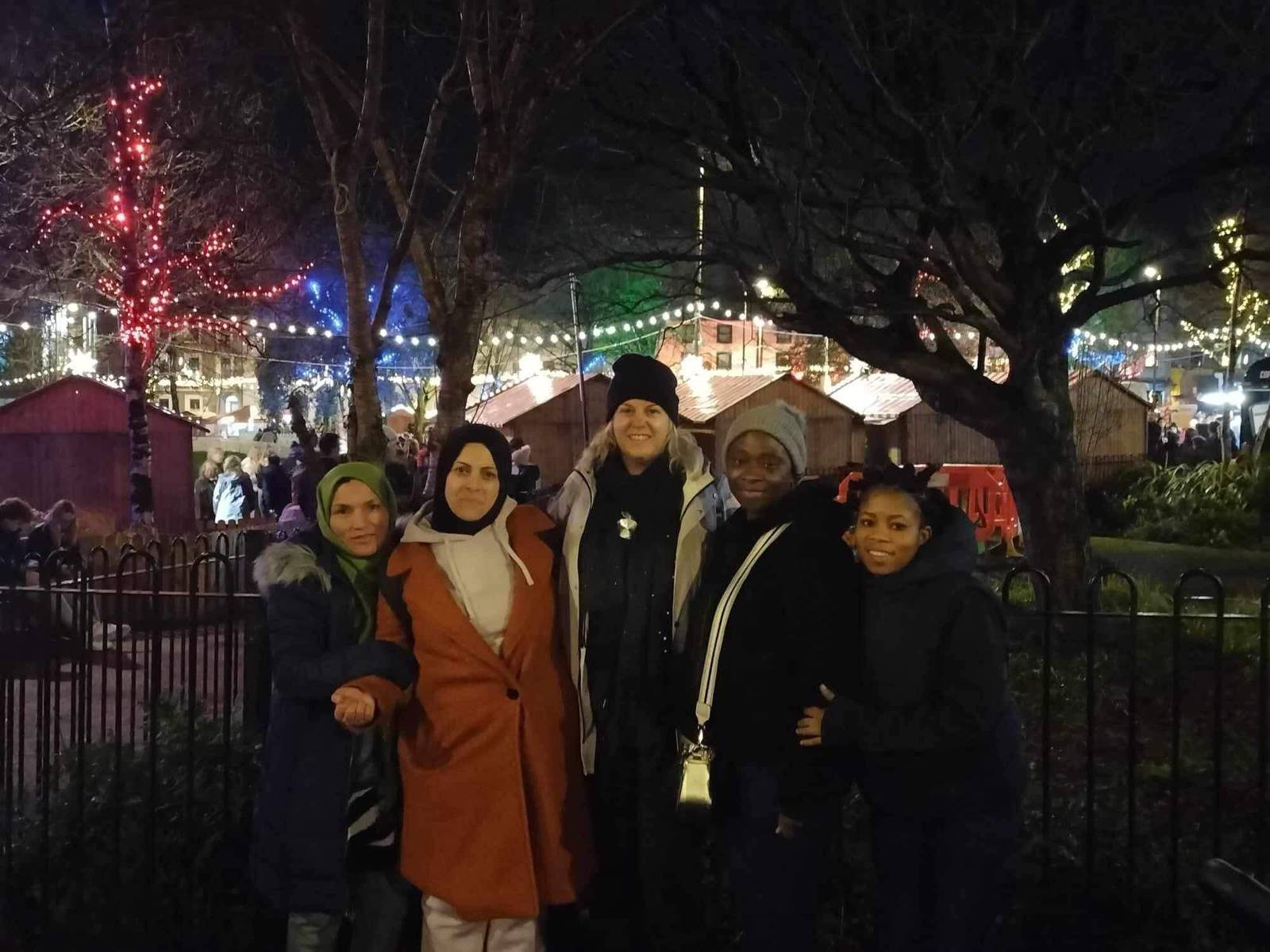 : Festive trip from Gort to Galway, (l to r)  Zanzi Onipede, Abiola Owoade, Amanda Mc Manus, (Family Support and Community Development worker at Gort Resource Centre, organiser of the trip), Manal Bouzerour and  Gulsom Ibrahimi.