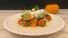 A vegetarian feast of roasted spiced carrots, walnut pesto and goat’s cheese