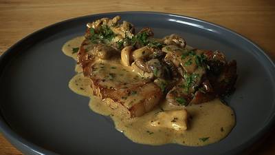 A totally Irish midweek supper: Pork chops with wild mushrooms and cider cream