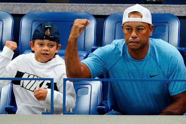 All eyes on Team Woods as Tiger and cub Charlie join forces
