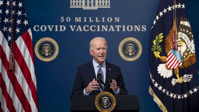 Biden warns Americans not to ‘relax’ against Covid as US vaccinations top 50 million