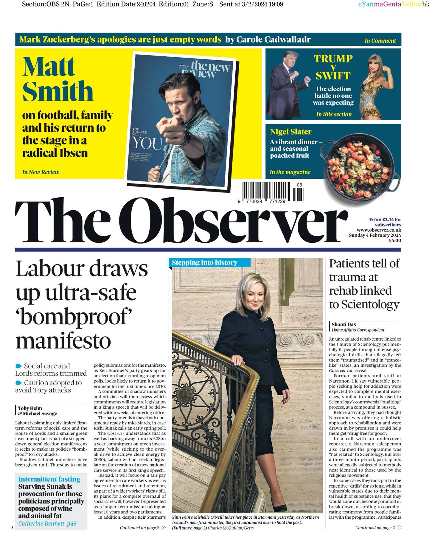 The Observer front page