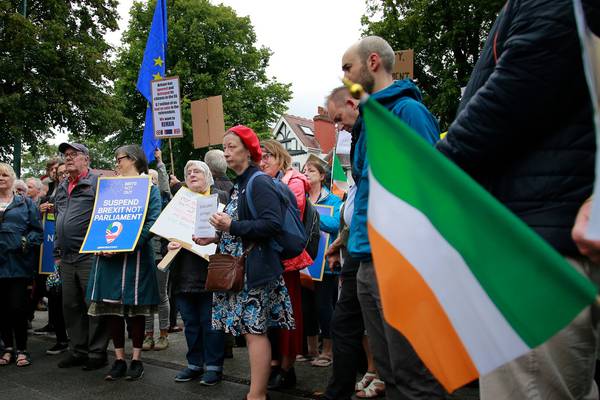 Protest outside British embassy in Dublin over Johnson’s Brexit strategy