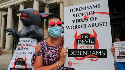 Debenhams workers protest outside Bank of Ireland branches