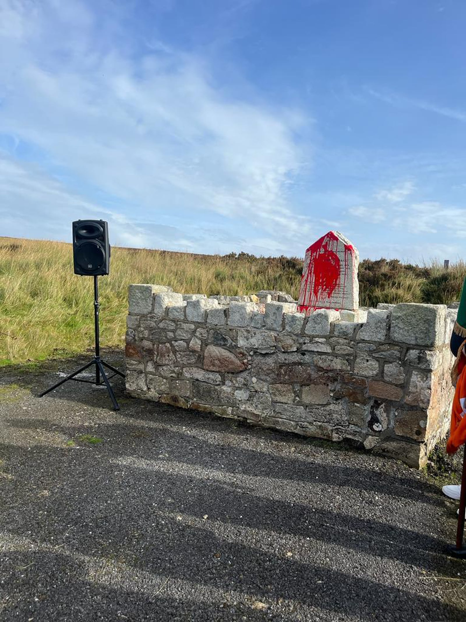 Noel Lemass monument in Dublin mountains vandalised with red paint. Oct 8th 2023 ..pic supplied to Ronan McGreevy by Sean Haughey