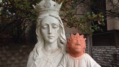 Baby Jesus statue in Canada compared to Maggie Simpson
