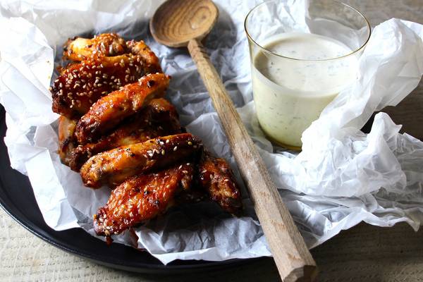 Hoisin chicken wings with buttermilk ranch dressing