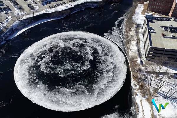 Giant swirling ice disk forms in US river