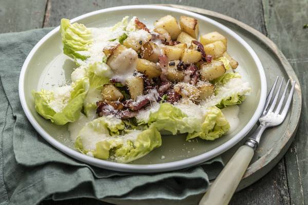Hot potato and bacon salad with ranch dressing