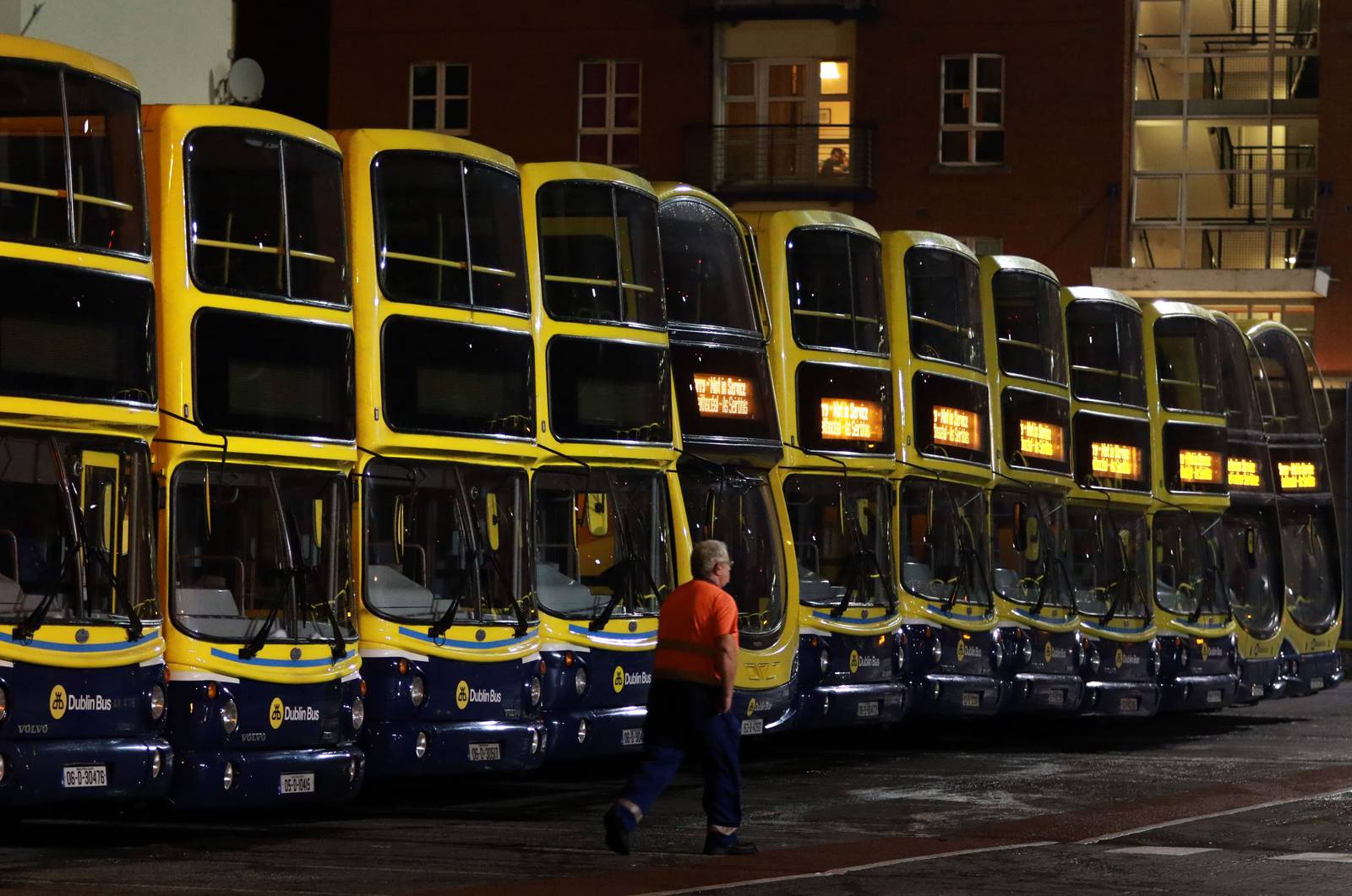 07/09/2016 - NEWS - Image from the Ringsend Bus Garage this evening as services were suspended and busses returned to the depot Dublin Bus Stock . Photograph Nick Bradshaw