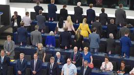 Brexit Party MEPs turn backs on EU anthem on parliament’s first day