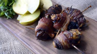 Medjool dates stuffed with Parmesan and wrapped in bacon