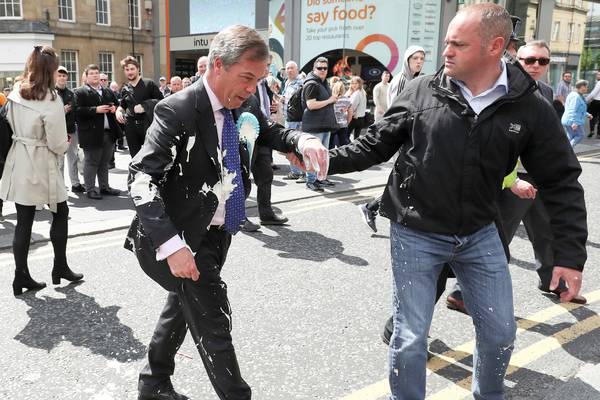 Nigel Farage hit by milkshake on European campaign trail