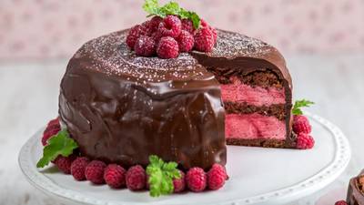 Chocolate and raspberry celebration cake