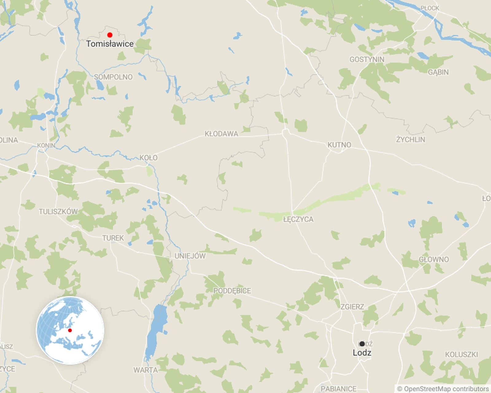 Five people were hospitalised as a result of the incident in the village of Tomislawice. Map: Datawrapper
