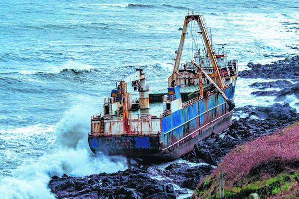Storm Dennis washes abandoned ‘ghost ship’ onto rocks off Co Cork