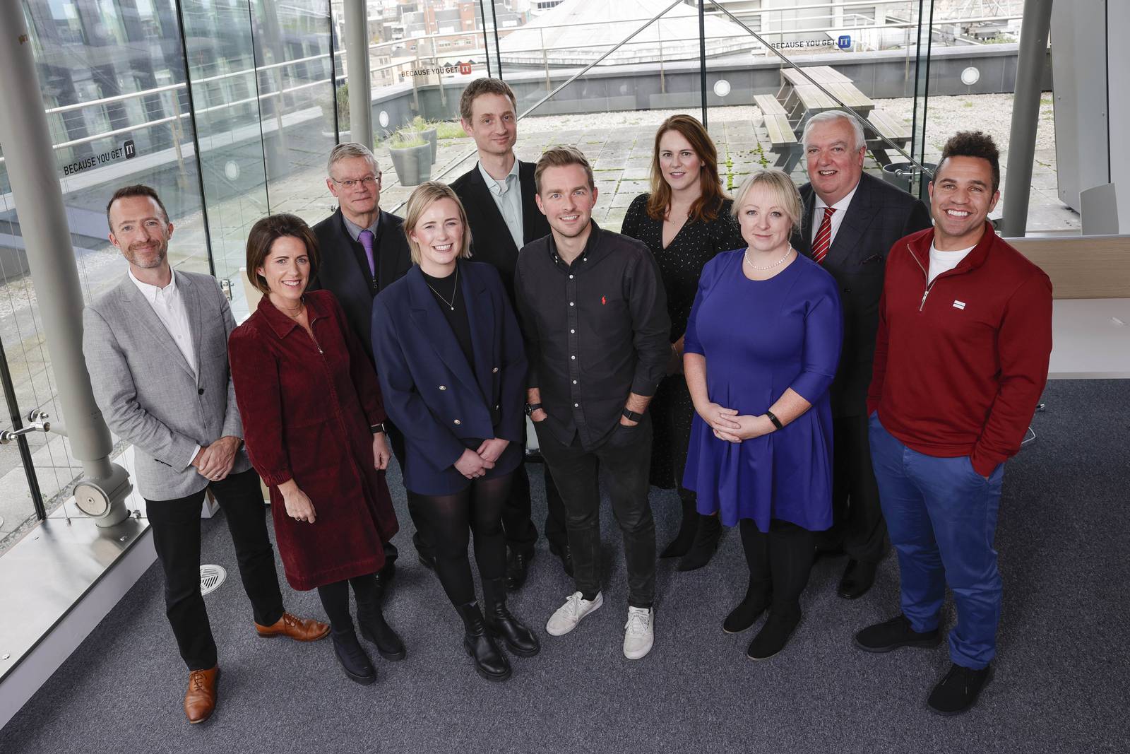Judges for The Irish Times Innovation awards 2023 were (left to right): Eoin McDonnell, Ciara O’Reilly, Chris Horn, Grainne Mullins, Peter Clifford, Conor O’Boyle, Sarah Cloonan, Sarah Healy, Patrick Gibbons, and Conor Buckley. Photograph: Conor McCabe