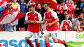 Christy Fagan looking to pinch an away goal for St Patrick’s Athletic in Europa League