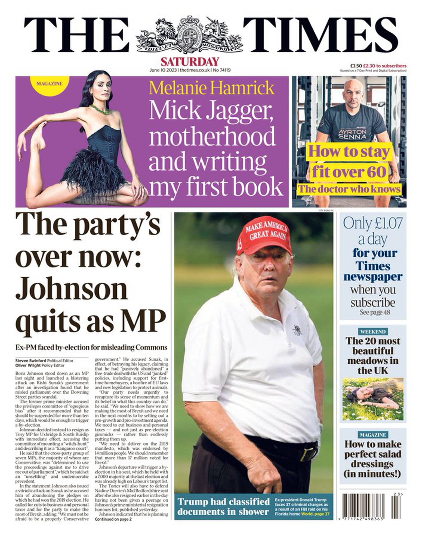 The Times newspaper, June 10 2023, on Boris Johnson quitting as MP