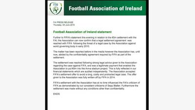 Fifa: €5m payment to FAI was a loan towards stadium