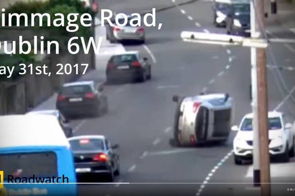 AA Roadwatch releases dramatic footage of car flipping over on Dublin road