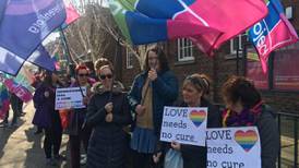 LGBT campaigners protest at conference run by Christian group in Belfast