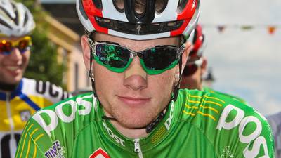Sam Bennett on the winner’s podium at the Czech Cycling Tour