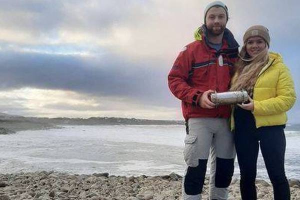 ‘It travelled 4,000km’: Donegal surfers find Russian time capsule