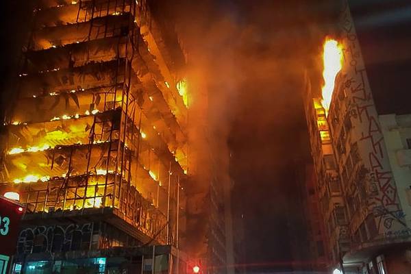 At least one killed after building burns down in Sao Paulo