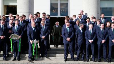 President Higgins welcomes Ireland’s Grand Slam heroes to Áras
